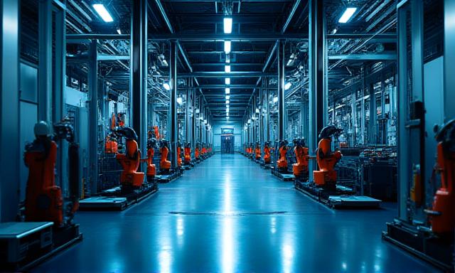 Steel factory floor with industrial machinery